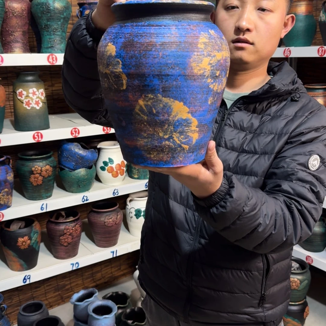 红陶红陶浮雕花盆炸炸炸