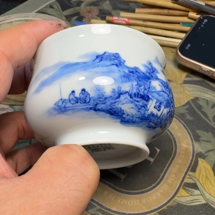 可***木小雨山堂青花瓷杯