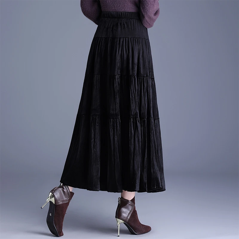 2025秋冬季爆款高腰半身裙垂感百褶裙法式大摆显瘦百搭中长款