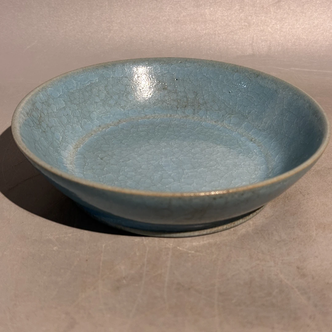 汝窑冰裂纹洗，口直径13.4cm，高3.2cm，老汝瓷，旧藏，喜欢的来