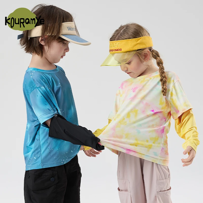 酷娃米2025年夏季新款中小童百搭拼接袖扎染防晒上衣20815