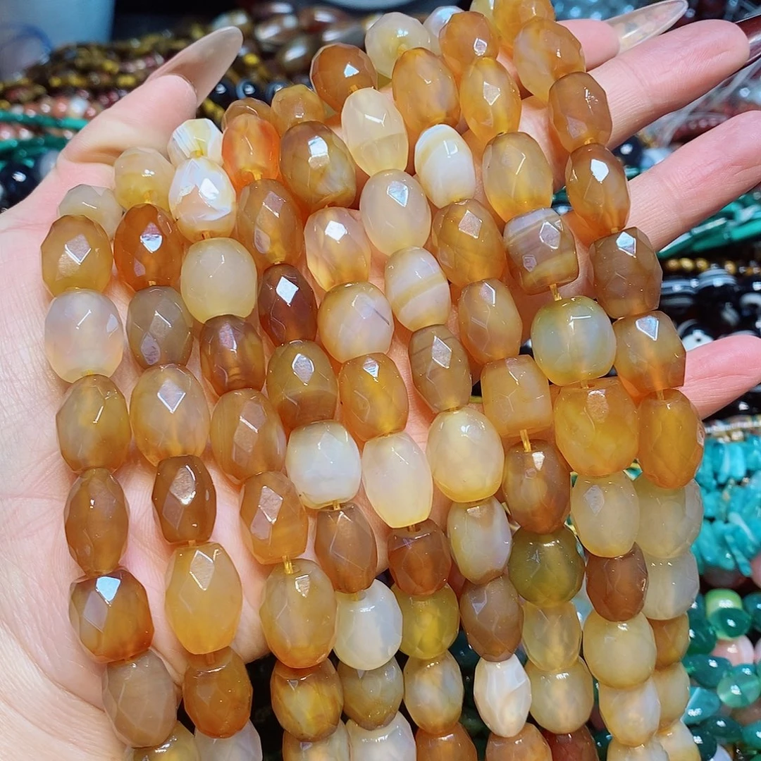 玛瑙/玉髓未镶嵌珠宝半成品糖色玛瑙切面14mm大孔一条