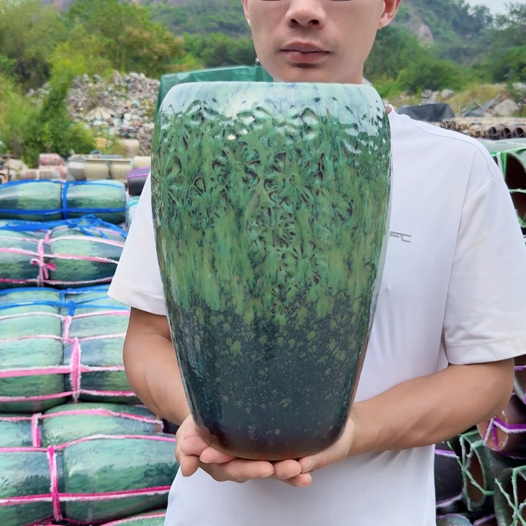 紫砂花盆雪花绿一个口16高33