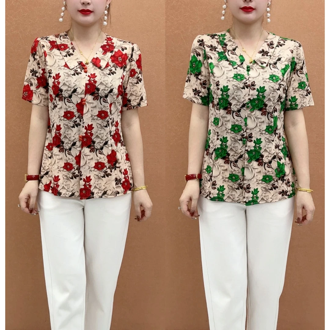 夏装新款妈妈装娃娃领洋气减龄时尚气质宽松显瘦中年女装印花小衫