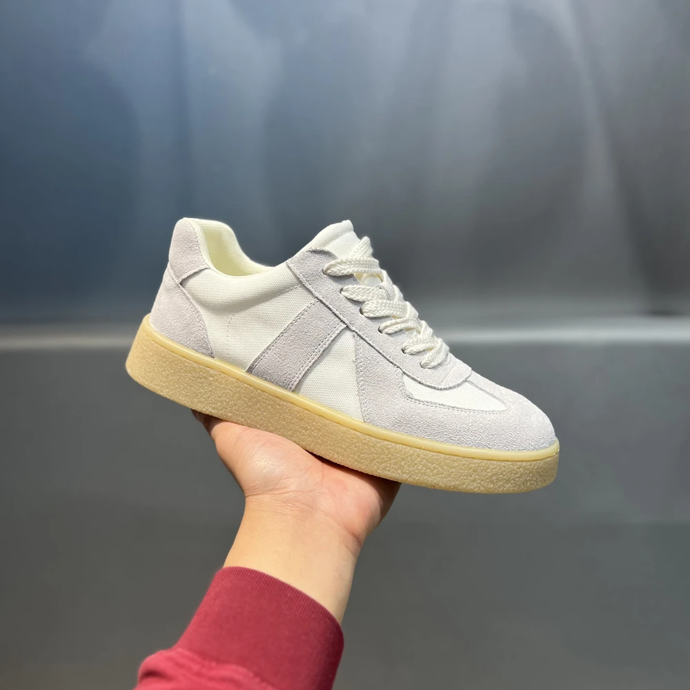 真皮翻毛皮拼布厚底板鞋2025新款时尚百搭软底舒适男士潮流休闲鞋