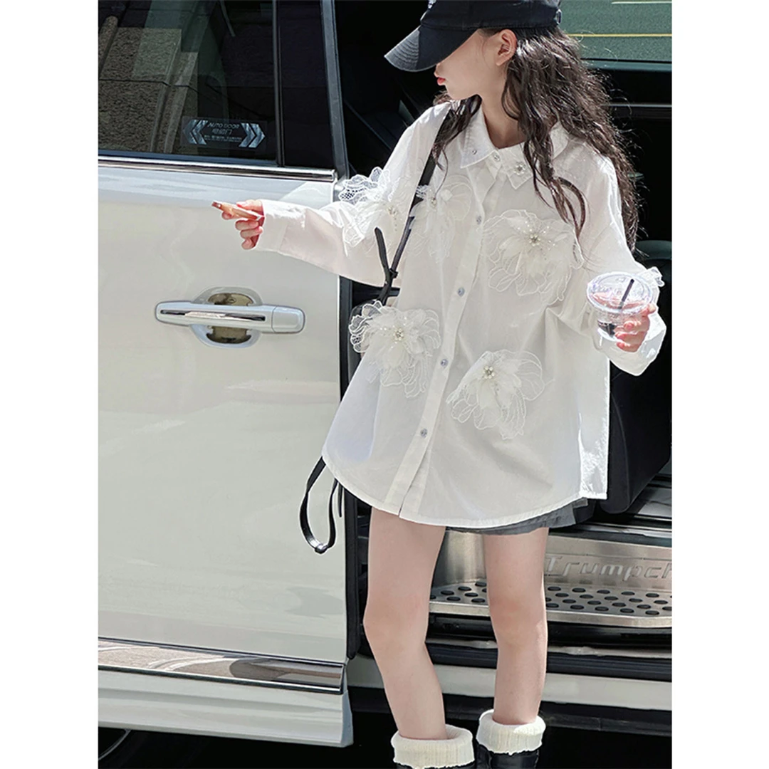 K29341孙小美立体花朵女童秋装衬衫新款春秋儿童长袖上衣外套