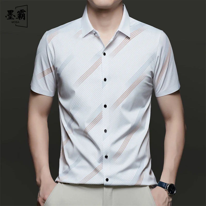ink buiig/墨霸薄款男士夏季短袖夏季透气蓝衬衫时尚衬衣格子百搭