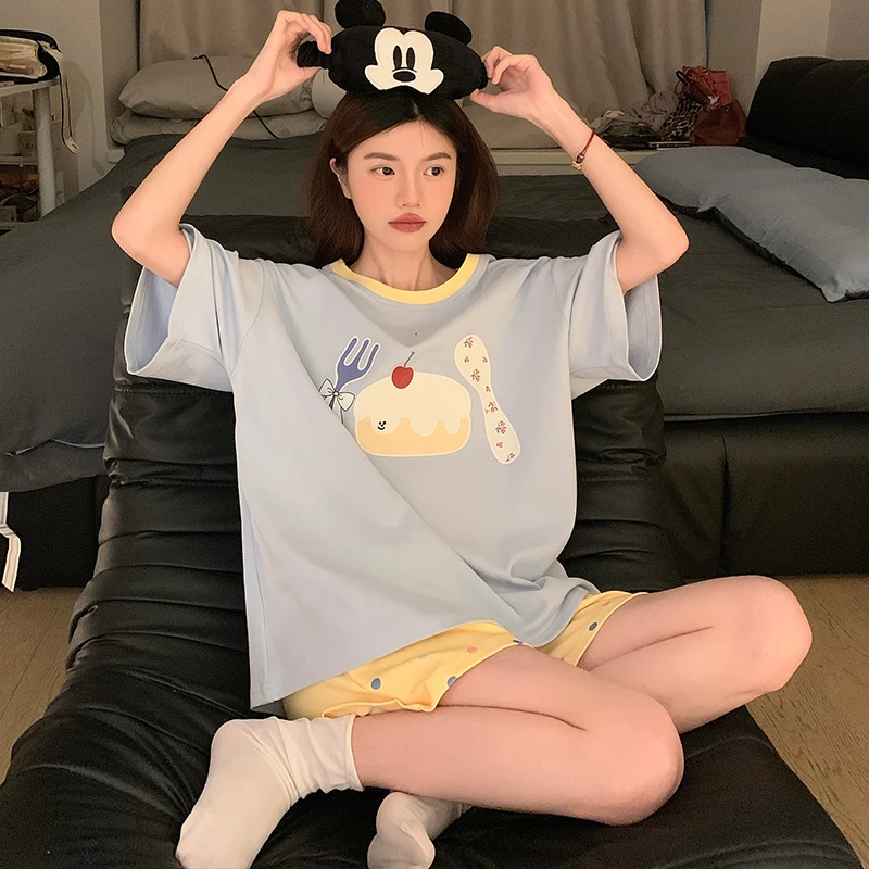 2025新款睡衣女夏季短袖短裤卡通可爱甜美少女家居服套装可外穿