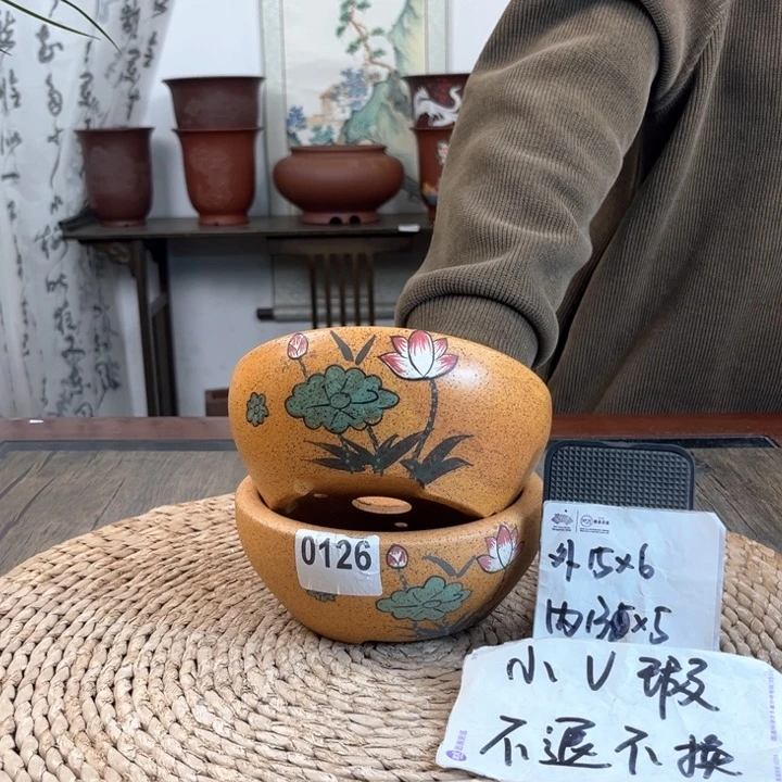 紫砂花盆微瑕两只柴烧碗0126