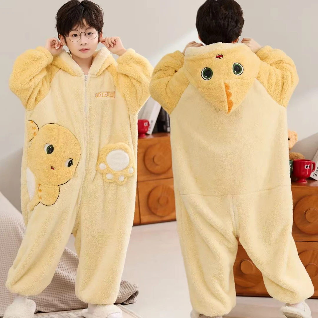儿童连体睡衣男童法兰绒秋冬季小男孩家居服加厚珊瑚绒防踢被睡袋