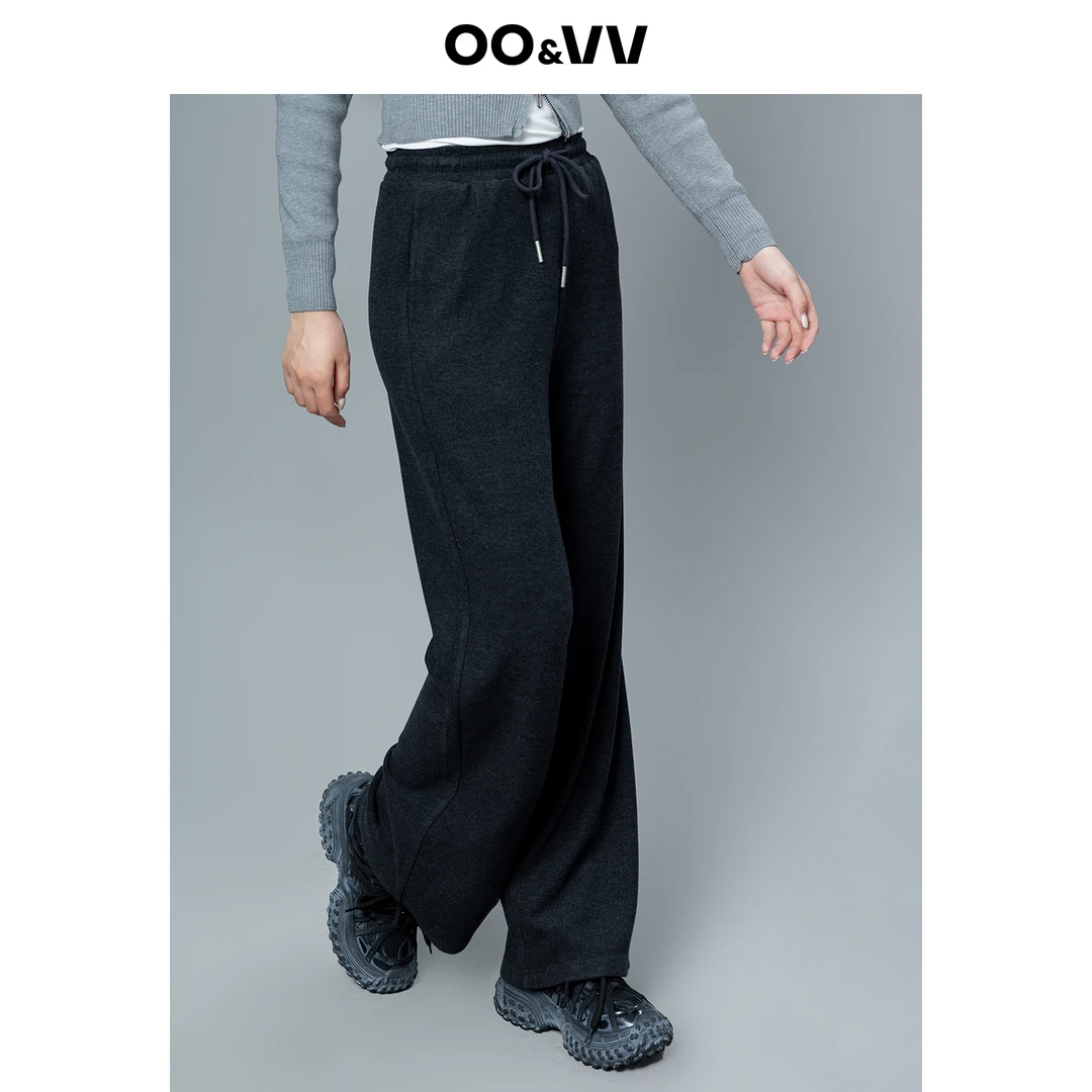 OO&VV2025秋新款高腰显瘦直筒裤女百搭宽松休闲系带阔腿长裤子