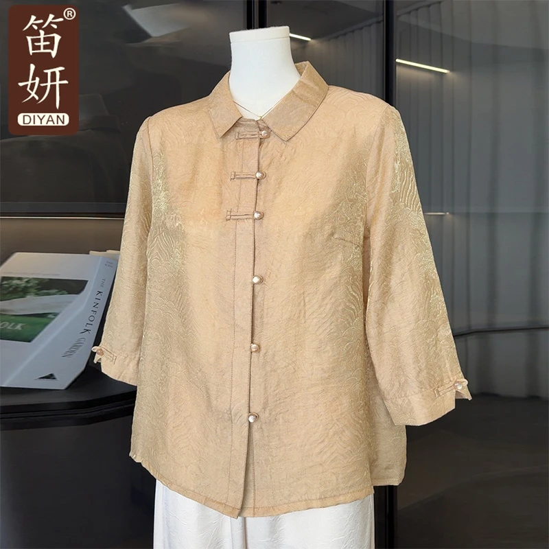 国风妈妈秋装衬衫女七分袖夏装2025新款上衣大码气质中老年人衬衣