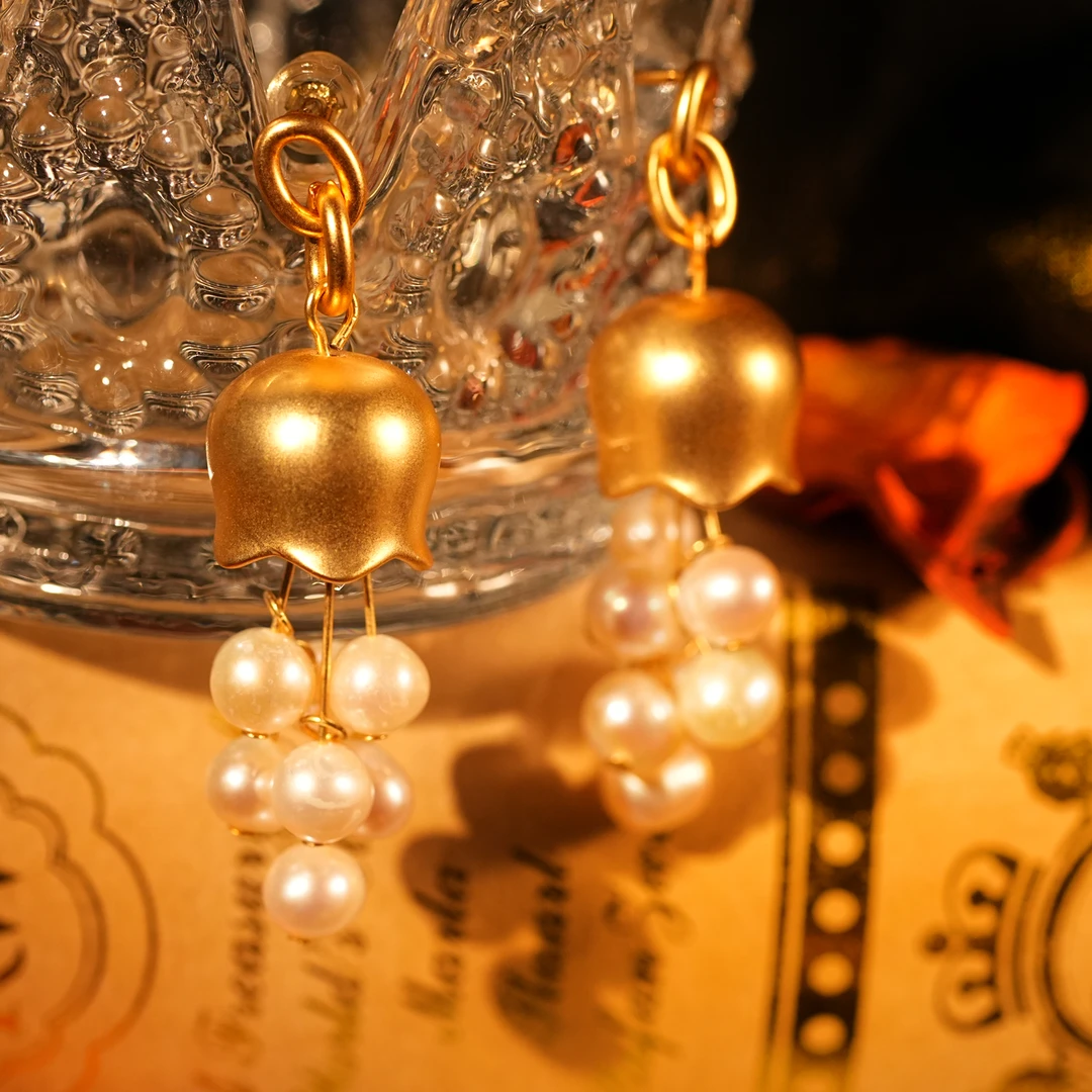 铜合金耳饰 LeLe 耳钉 铃铛流苏花朵磨砂 1360