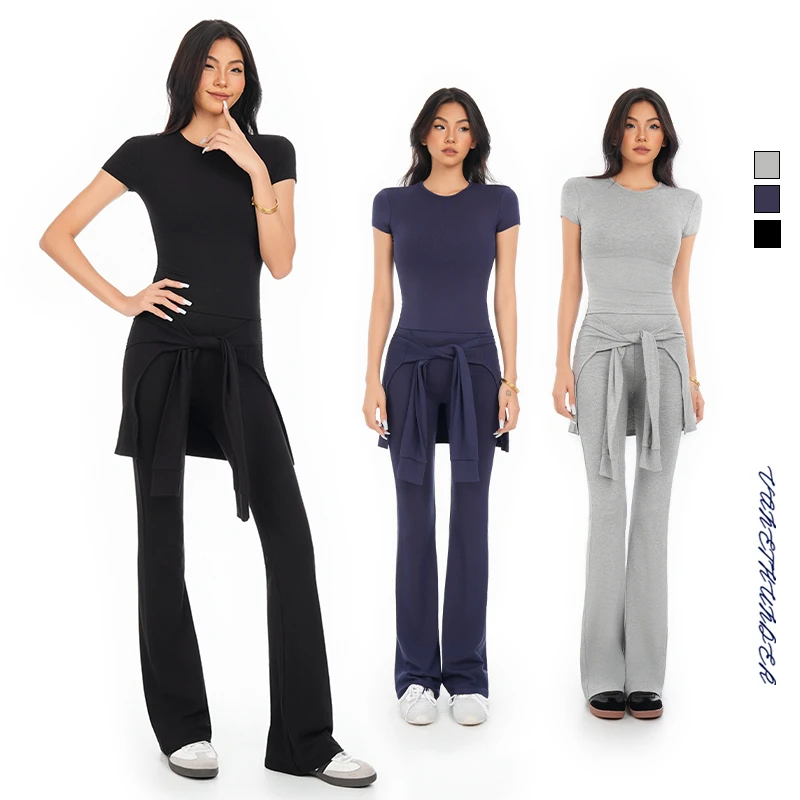 裤子假两件休闲套装