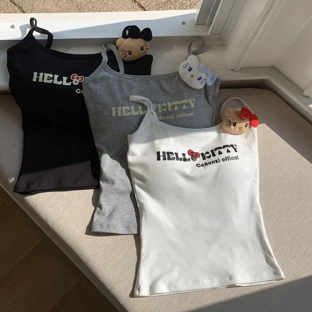 【主播内搭 全额运补】毛绒挂件字母印花带胸垫吊带背心辣妹上衣