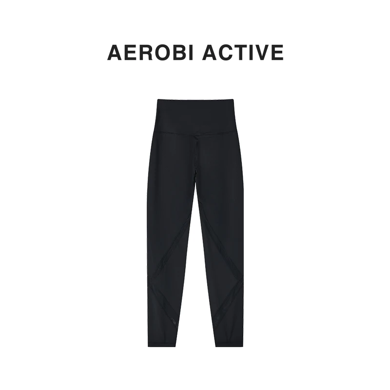 AEROBI ACTIVE高腰提臀性感网纱拼接弹力速干瑜伽裤3104