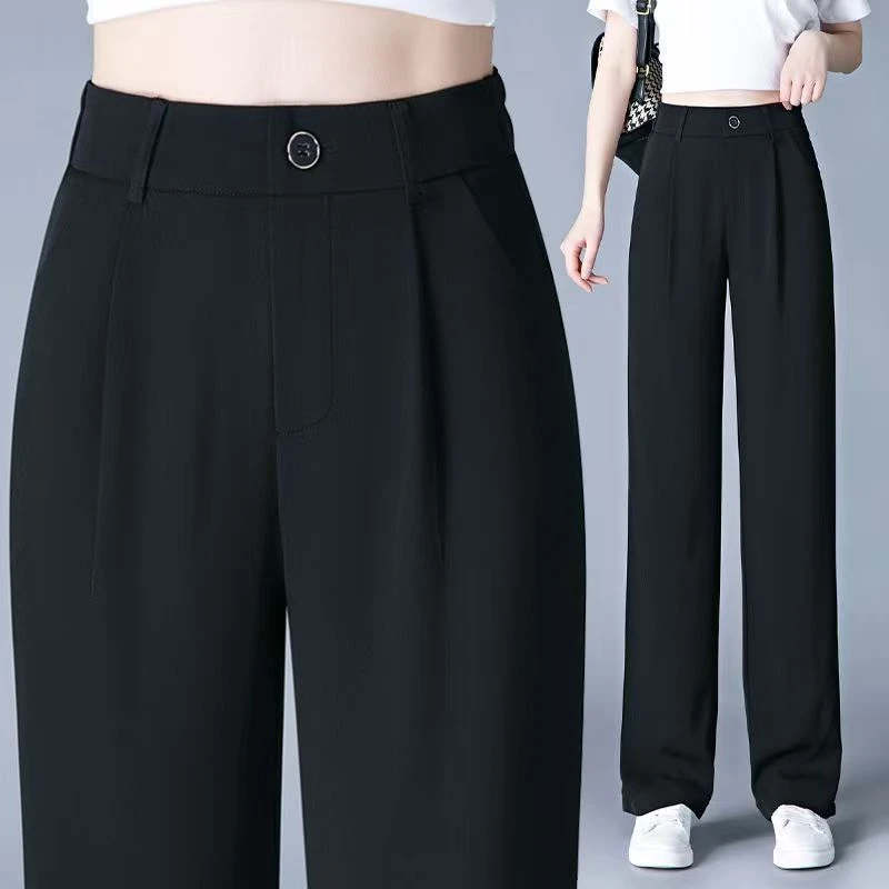 【退货有补贴】黑色窄版裤子女秋冬西装裤垂感小个子直筒宽松阔腿裤