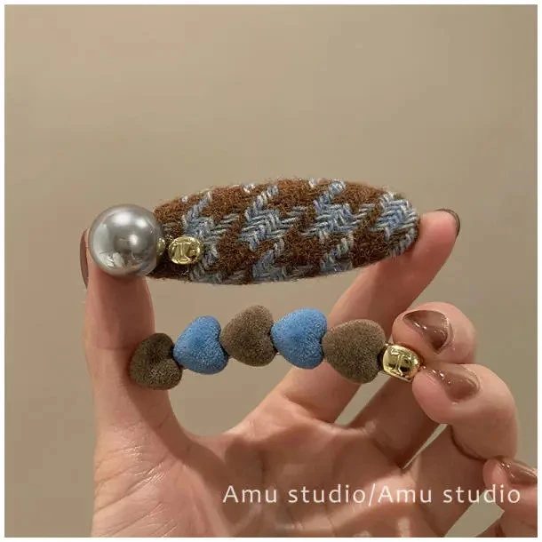 韩系撞色千鸟格纹爱心发夹女2025新款前额碎发BB夹侧边刘海夹边夹