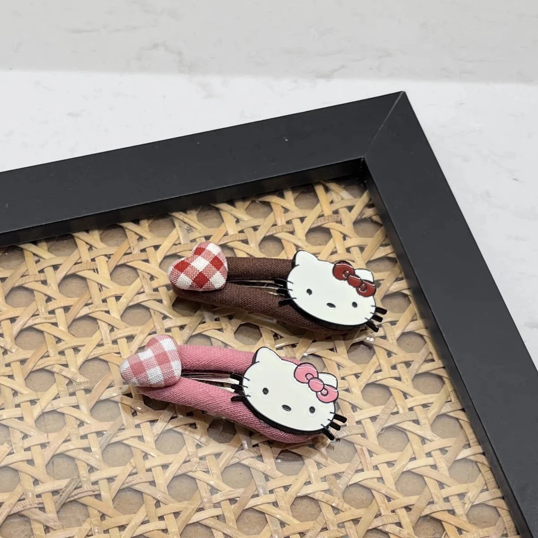 A-6478  cmy 1对粉猫爱心布艺格子额前刘海儿童掰掰夹    发圈