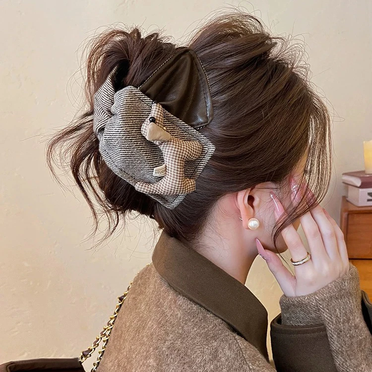 韩系格子小狗三角抓夹女独特漂亮鲨鱼夹2025新款高级感盘发夹发饰