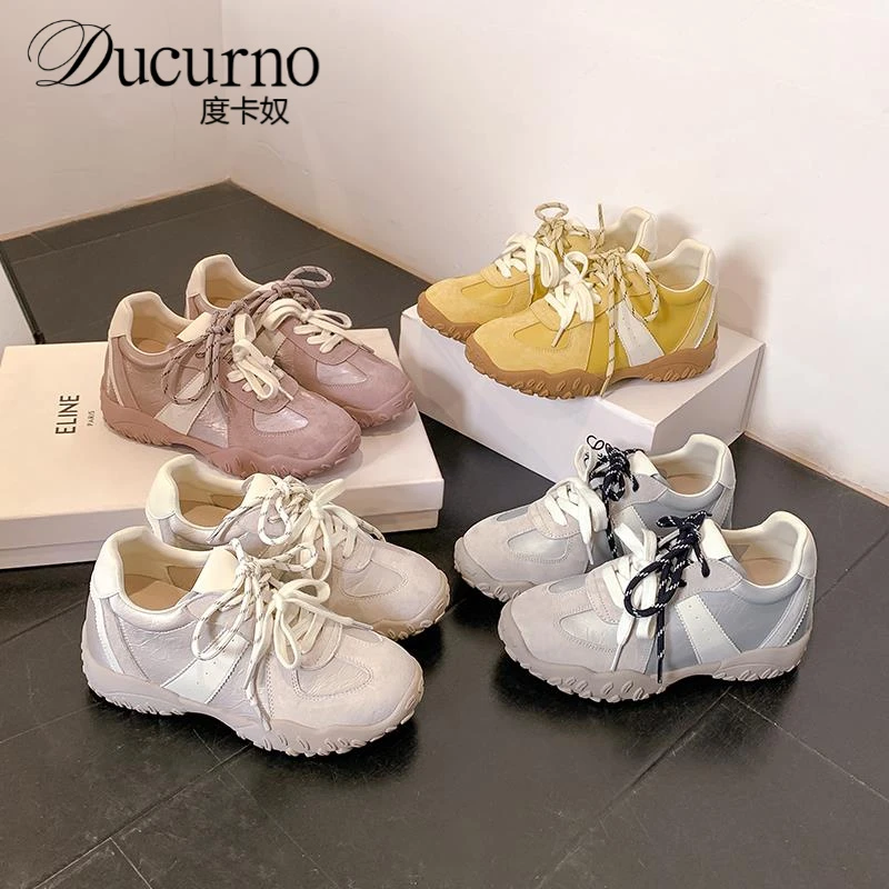度卡奴小个子内增高德训鞋女2025新款厚底百搭拼接阿甘板鞋运动鞋