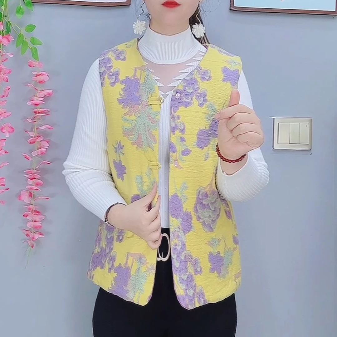 新中式国风印花民族风女透气马夹外穿碎花2025新款冬季提花棉马甲