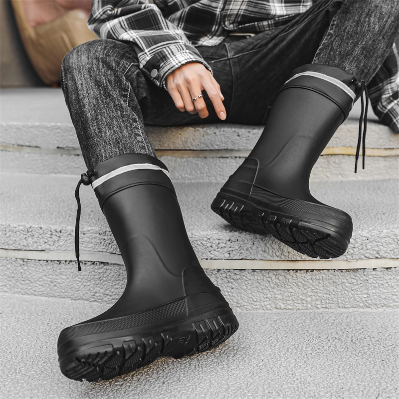 大码男款雨靴46耐磨中筒薄款防滑防水东北雨鞋水鞋雨鞋城市机能风