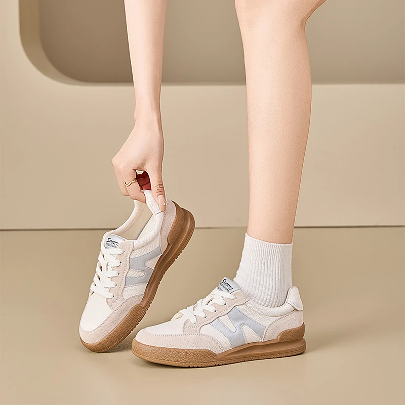 头层牛皮秋冬新品阿甘德训鞋女软底耐磨韩版拼色休闲鞋老爹鞋女款