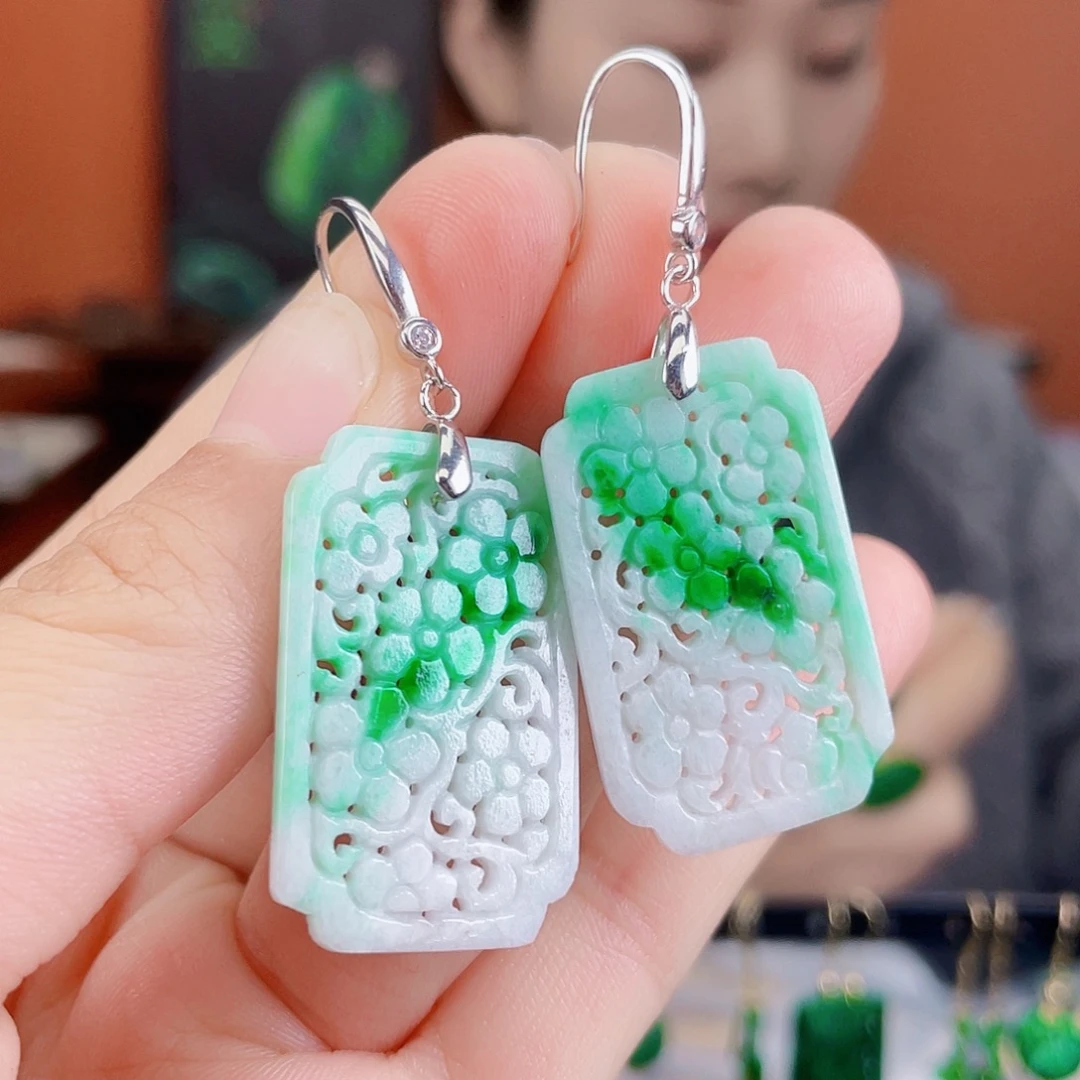 翡翠银S925镶嵌耳饰