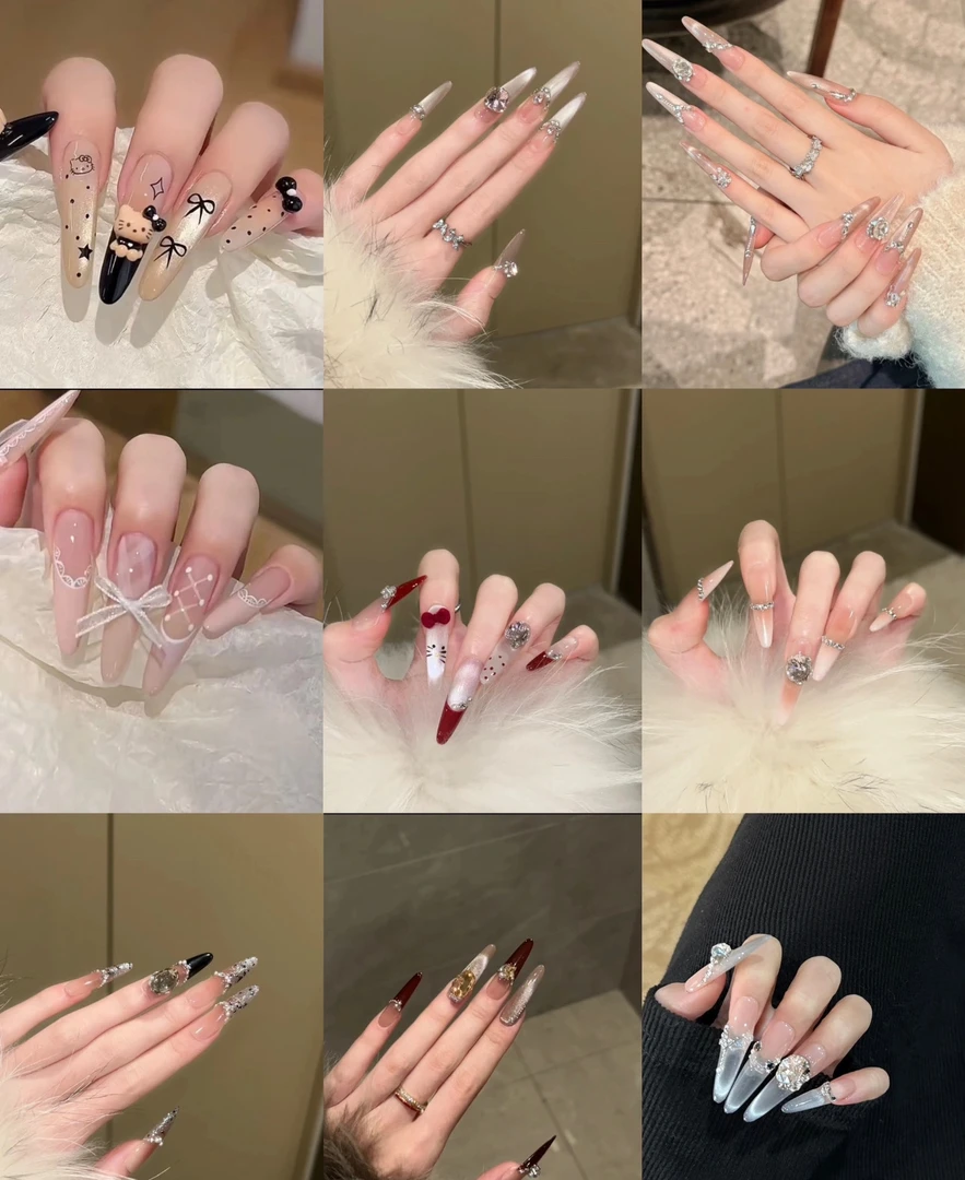 春夏显白氛围感手工穿戴甲纯风千金香槟法式风格