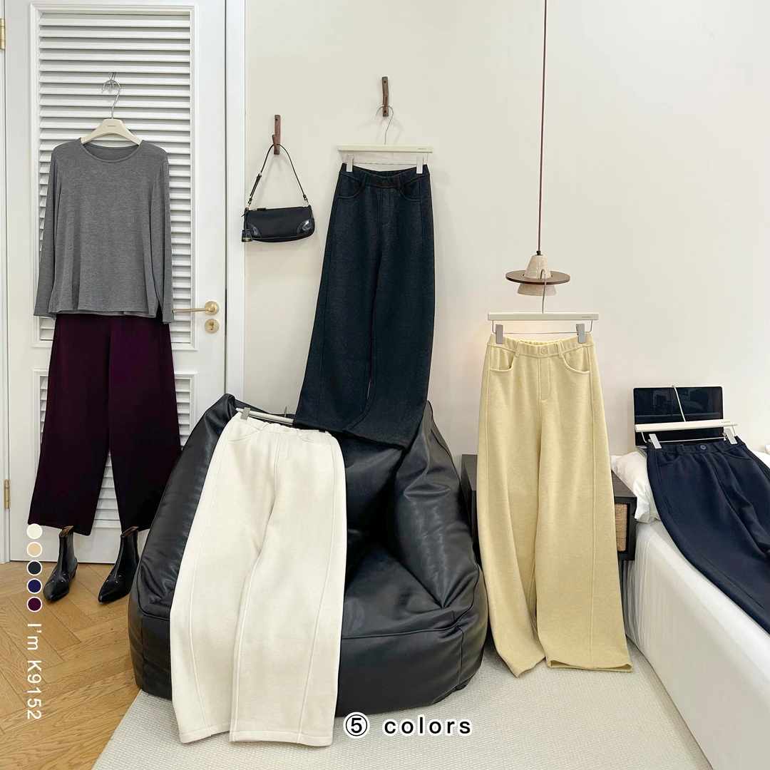 莱赛尔天丝粗针绵羊毛加绒保暖阔腿裤K9152