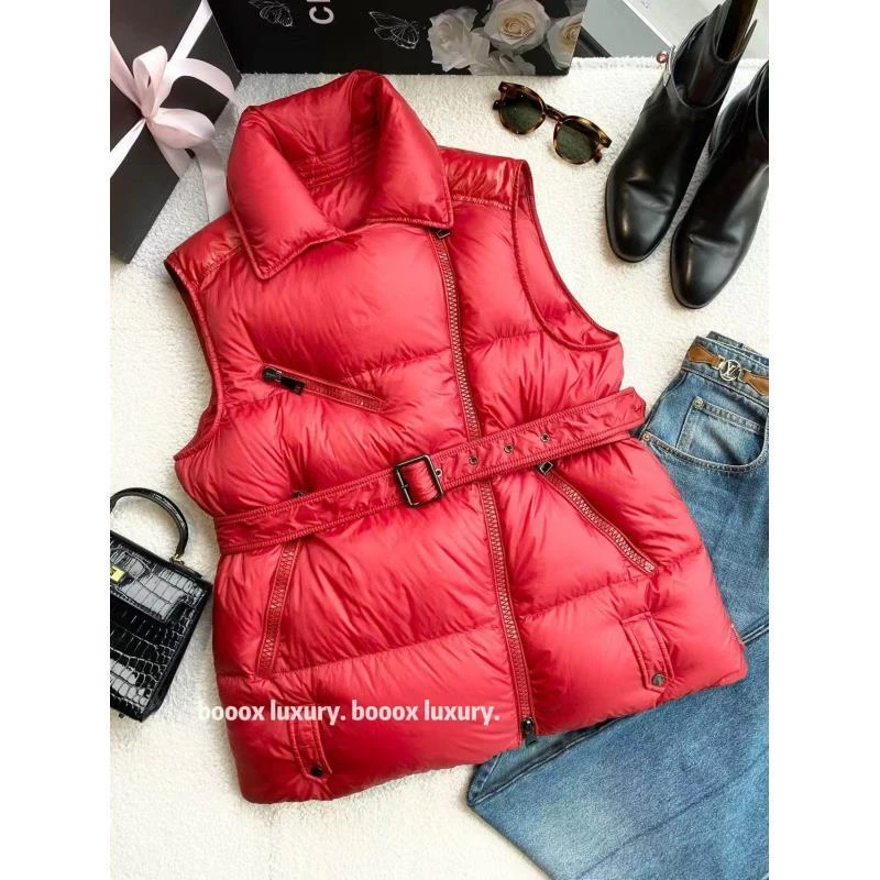 95新 MONCLER  AA3665 锦轮 红色翻领斜拉链马甲外套 3码