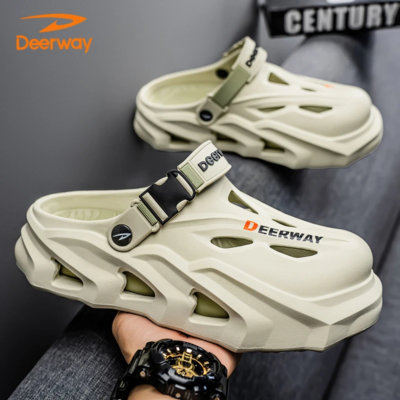 德尔惠踩屎感洞洞鞋秋季男士爆款家居室内休闲防滑两用包头凉拖鞋