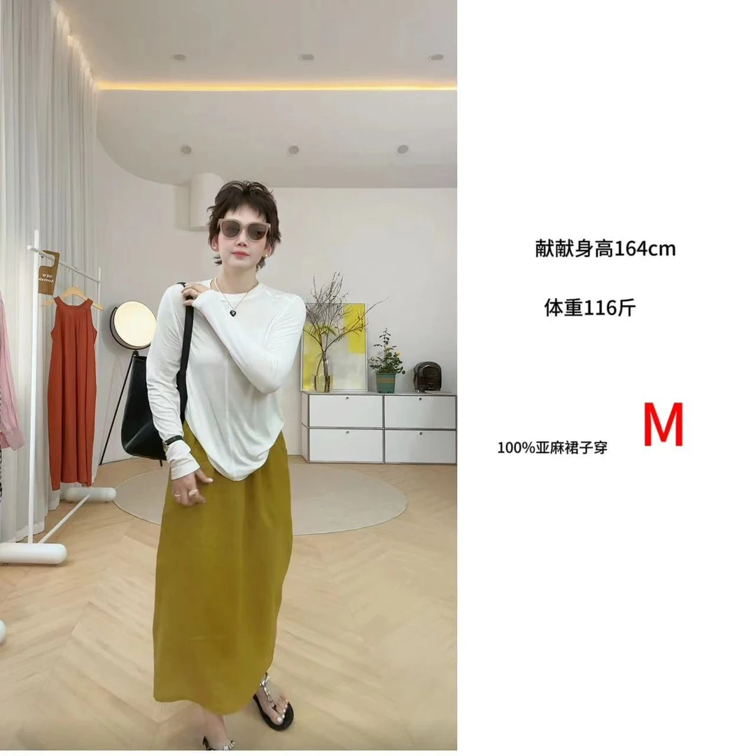 "轻盈随性“ 100亚麻全净边抗菌透气精品半裙 24-238