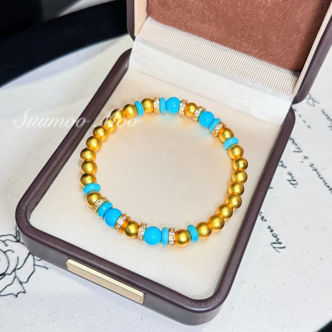铜合金合成锆石手链 新中式盘缠手链蓝色串珠镶嵌时尚女士精美