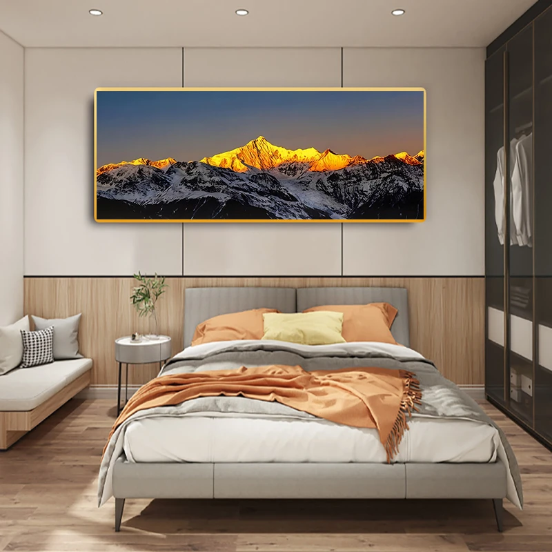 【升级款】《日照金山》床头晶瓷镶钻装饰画新房家具装修CT12