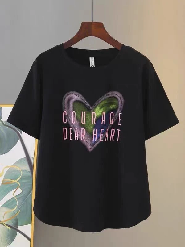 9216夏季大版T恤晕染爱心休闲百搭时尚