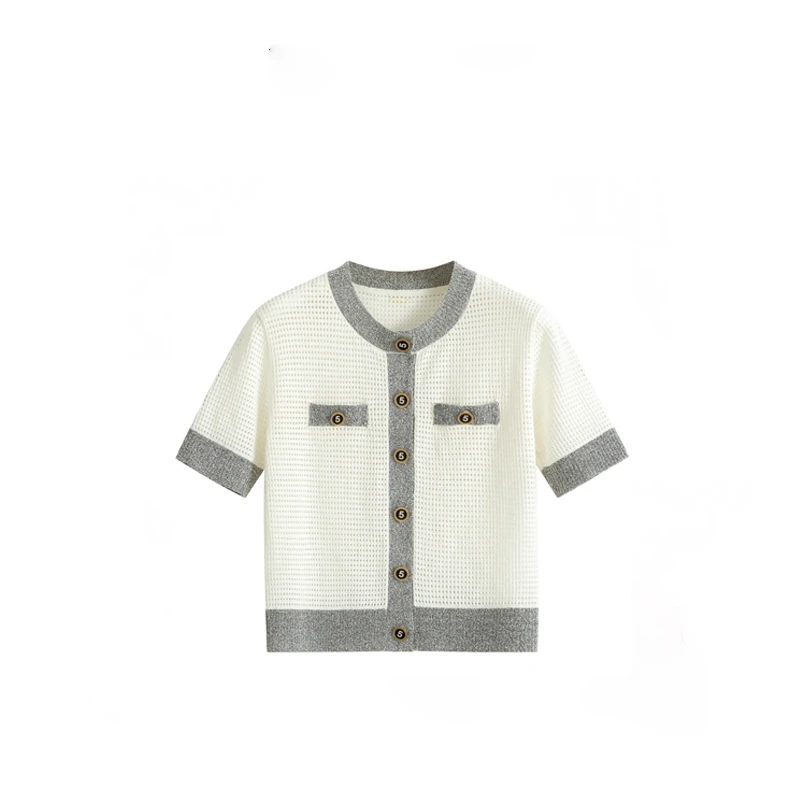 小香风短袖针织衫女夏季薄款套头衫显瘦短款气质D668