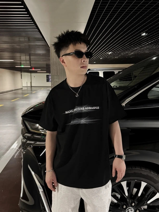 【模糊字母】夏季印花短袖男女款美式潮牌小众宽松t恤纯棉重磅T014