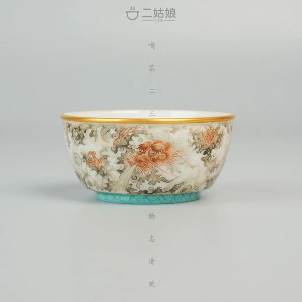 艺林怀古系列墨彩云龙九现圆月杯【景德镇全手工茶具112ml】