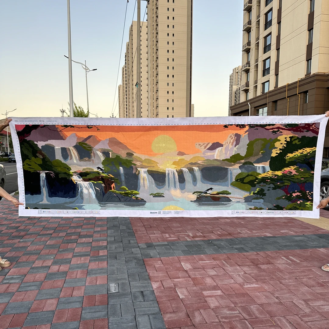 3米纯手工十字绣成品流水生财日出东方客厅办公室大幅山水300×100