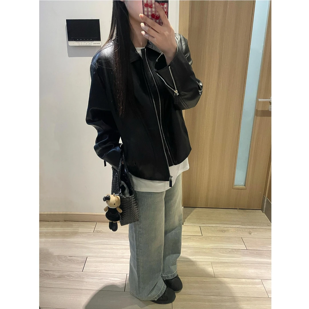 黑色复古短款皮衣女2025春秋新款韩版时尚立领显瘦百搭显瘦外套