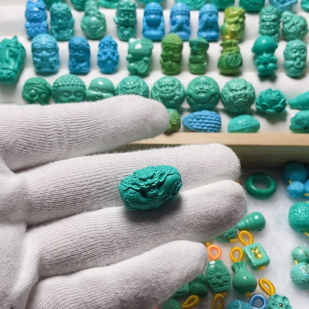 手工雕刻配珠龙桶珠，13.9*20.8