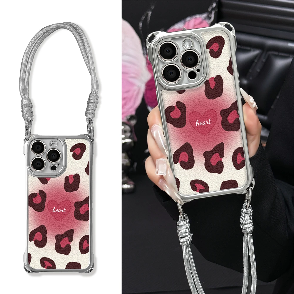 适用于苹果16华为OPPO小米VIVO时尚个性四角挂绳手机壳YA0230