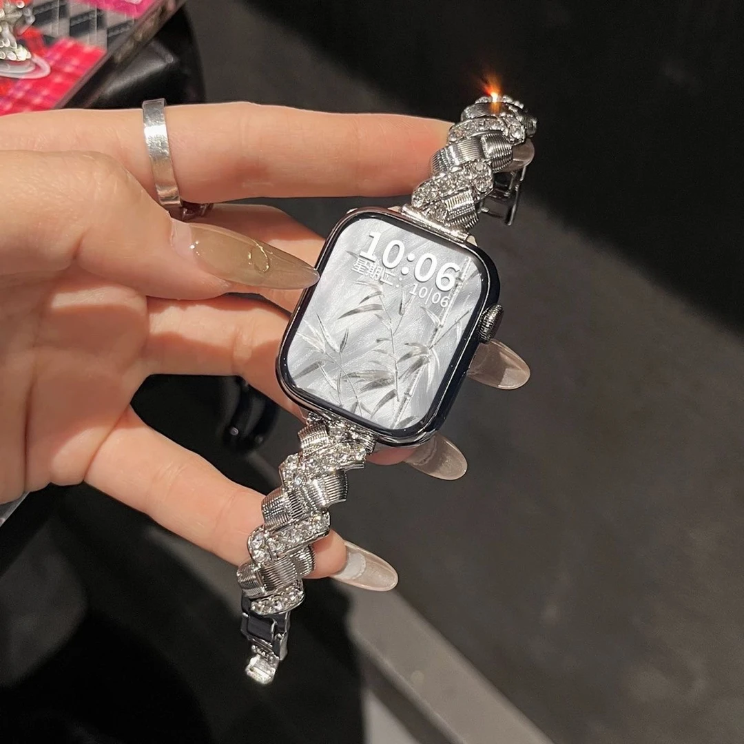 适用苹果S11表带千金镶钻高级感watch9876夏季S10女款苹果手表带