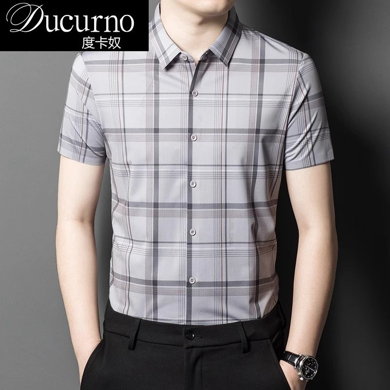 度卡奴轻奢品质！格子短袖衬衫高档夏季薄款免烫宽松休闲条纹衬衣