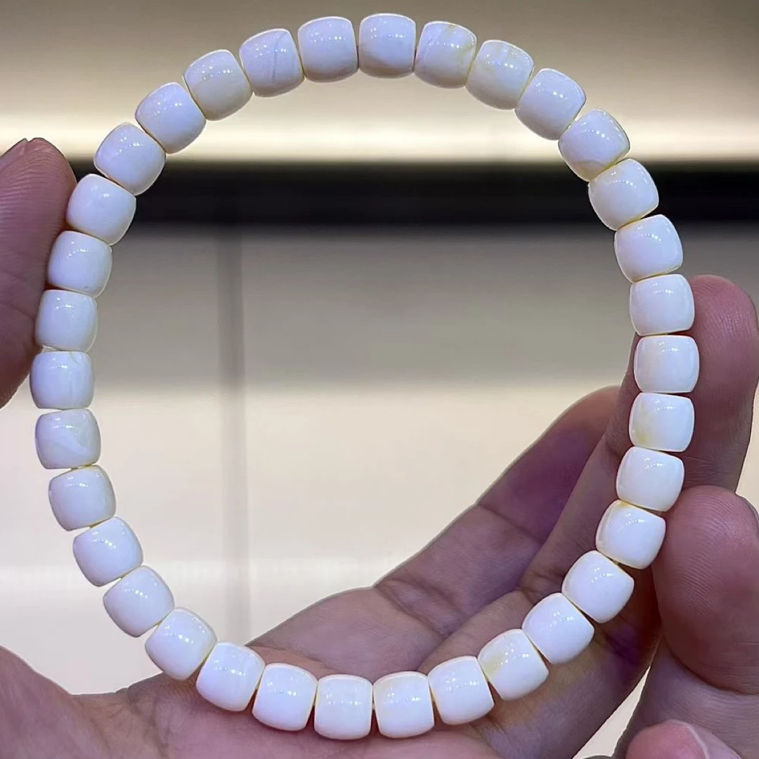 6.5mm精品俄料瓷白纯蜡直切手串女款白色时尚女士素圈轻奢潮流
