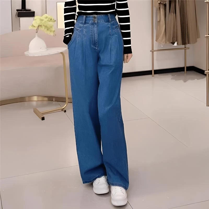商场同款女装2025秋季新款高腰百搭显瘦直筒牛仔裤阔腿裤
