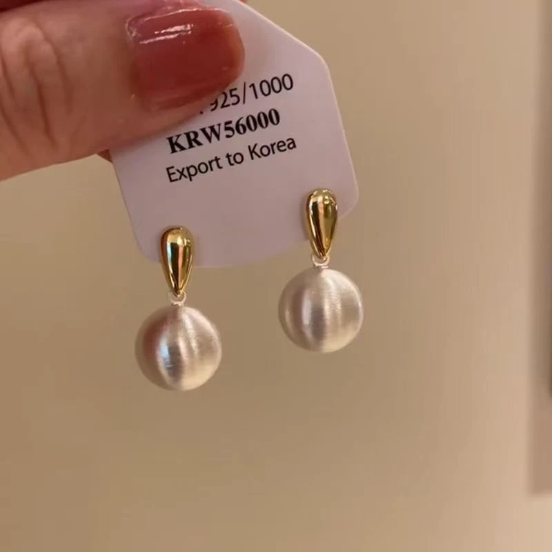 合金耳饰 小众独特气质磨砂拉丝金属球耳钉2025新款爆款秋冬耳环