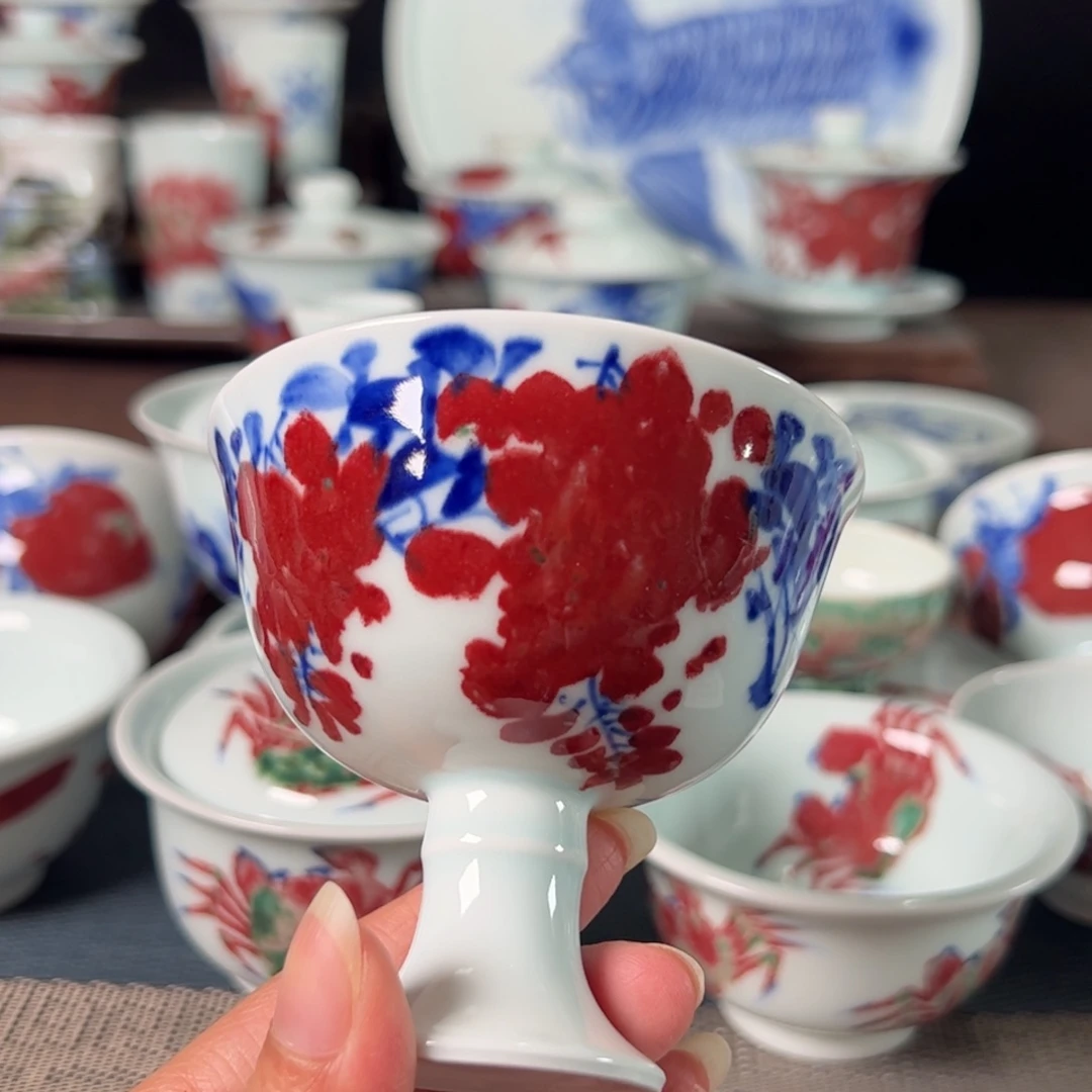 杯原矿青花釉里红瓷器